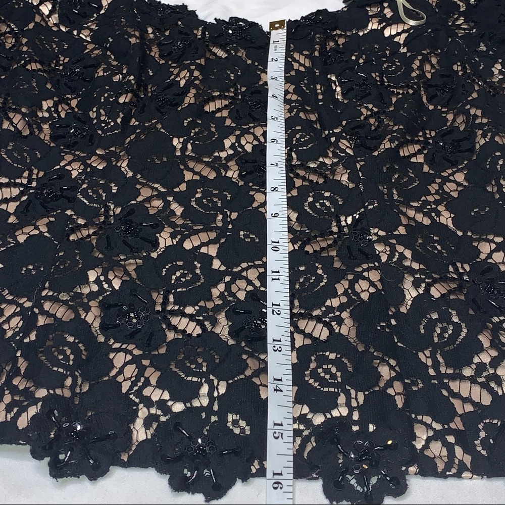 JS Boutique Beaded Floral Lace Black Overlay Tan Nude Illusion Top 8 Evening - Picture 13 of 14